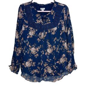 SUNDANCE Botanical Blouse Top Womens Sz L Silk Floral Crochet Lined